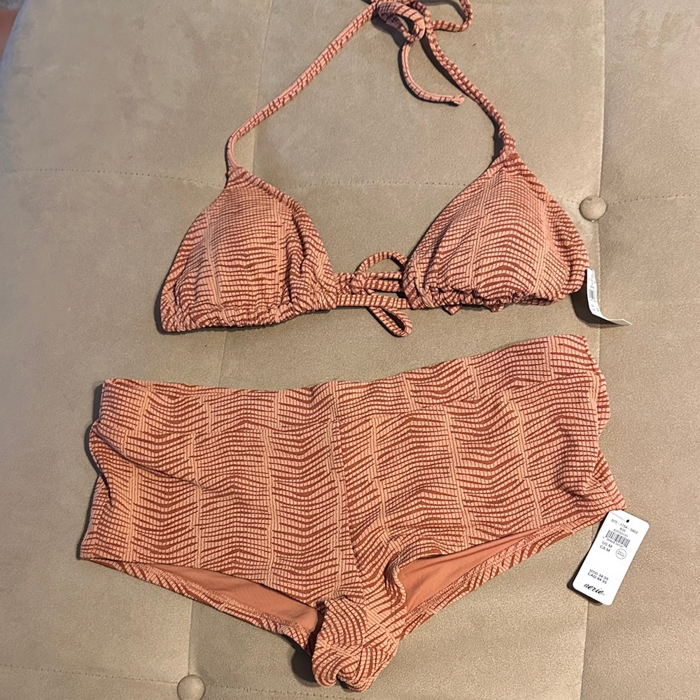 Aerie Jacquard boy short triangle top Bikini Set NWT